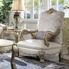 ACME Dresden II Accent Chair with 1 Pillow, Bone PU/Fabric & Gold Patina