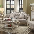 ACME Chelmsford Sofa with 5 Pillows in Beige Fabric and Antique Taupe