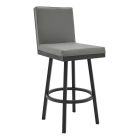 Armen Living Rochester 26" Swivel Barstool in Black Metal and Grey Faux Leather