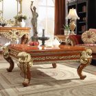 Homey Design HD-8024 Coffee Table in Met Bright Gld and Med Glden Tan