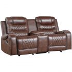 Homelegance Putnam Double Glider Reclining Loveseat with Console in Brown