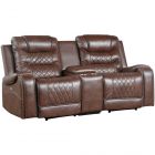 Homelegance Putnam Power Double Reclining Loveseat with Console in Brown