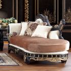 Homey Design HD-9666 Chaise in SM Black Enamel / Antique Gold / Silver Accents