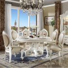 ACME Versailles 7pc Round Dining Table Set in PU / Bone White Finish