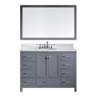Virtu USA Caroline Avenue 48" Single Round Sink Grey Top Vanity in Grey with Polished Chrome Faucet and Mirror