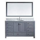 Virtu USA Caroline Avenue 60" Single Bathroom Vanity in Grey with Marble Top and Round Sink with Mirror