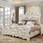 Homey Design HD-8008I California King Bed in Ivory with Silver Accents