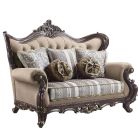 ACME Ragnar Loveseat with 5 Pillows in Light Brown Linen / Cherry Finish
