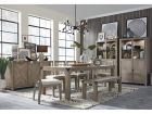 Magnussen Ainsley 8pc Dining Table Set with Slat Back Chair and Bench in Cerused Khaki