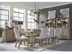Magnussen Ainsley 9pc Dining Table Set with Upholstered Host Back Chair in Cerused Khaki