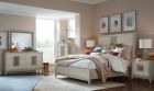 Magnussen Lenox 4pc Queen Panel Bedroom Set Upholstered/PU Fretwork in Warm Silver, Acadia White
