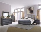 Magnussen Wentworth Village 4pc Queen Upholstered Bedroom Set with Wood and Metal Footboard in Sandblasted Oxford Black
