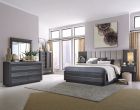 Magnussen Wentworth Village 4pc Queen Wall Upholstered Bedroom Set with Wood and Metal Footboard in Sandblasted Oxford Black
