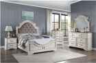 ACME Florian 4pc California King Bedroom Set, Gray Fabric & Antique White Finish