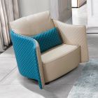 European Furniture Makassar Chair in Sand Beige & Blue Italian Leather
