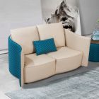 European Furniture Makassar Loveseat in Sand Beige & Blue Italian Leather