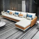 European Furniture Icaro Mansion Right Hand Facing Sectional in Italian Leather Off White-Orange