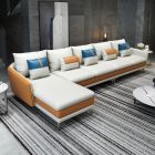 European Furniture Icaro Mansion Left Hand Facing Sectional in Italian Leather Off White-Orange