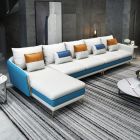 European Furniture Icaro Mansion Left Hand Facing Sectional in Italian Leather Off White-Blue