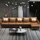 European Furniture Icaro Mansion Right Hand Facing Sectional in Italian Leather Camel-Dark Grey