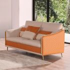 European Furniture Icaro Loveseat in Italian Leather Off White-Orange