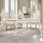 Homey Design HD-13012-I Dining Table in Antique White and Metallic Silver Highlights