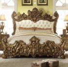 Homey Design HD-8008 California King Bed in Metallic Antique Gold and Perfect Brown