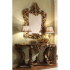 Homey Design HD-8008 Console Table with Mirror in Metallic Antique Gold and Perfect Brown