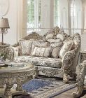 ACME Danae Loveseat with 5 Pillows in Fabric, Champagne / Gold Finish