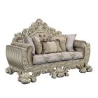 ACME Sorina Loveseat with 5 Pillows in Fabric / Antique Gold Finish