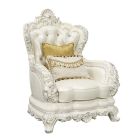 ACME Adara Chair with 2 Pillows in White PU / Antique White Finish