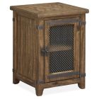 Magnussen Chesterfield Chairside End Table in Farmhouse Timber, Forged Iron