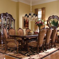 AICO 10pc Windsor Court Rectangular Dining Table Set with China Cabinet