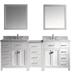 Virtu USA Caroline Parkway 93" Double Square Sink Bathroom Vanity Cabinet Set in White