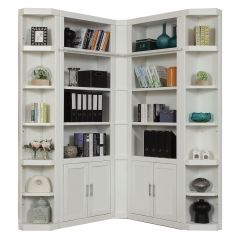 Parker House Catalina 5pc Corner Library Wall Bookcase Set in White - Config1
