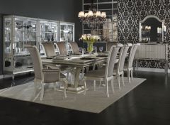 AICO Michael Amini Hollywood Swank 9pc Large Rectangular Dining Table Set in Pearl Caviar