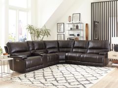Parker Living Whitman 6pc Modular Power Reclining Leather Sectional with Power Headrests and Entertainment Console in Verona Coffee