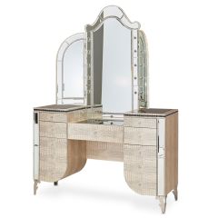 AICO Michael Amini Hollywood Swank Upholstered Vanity and Mirror in Crystal Croc
