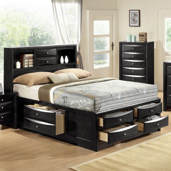 Acme Ireland Queen Bed With Storage In, Acme Ireland Queen Faux Leather Bed Black