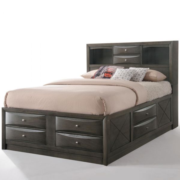 Acme Ireland Full Storage Bed Gray Oak, Acme Ireland Queen Faux Leather Bed Black