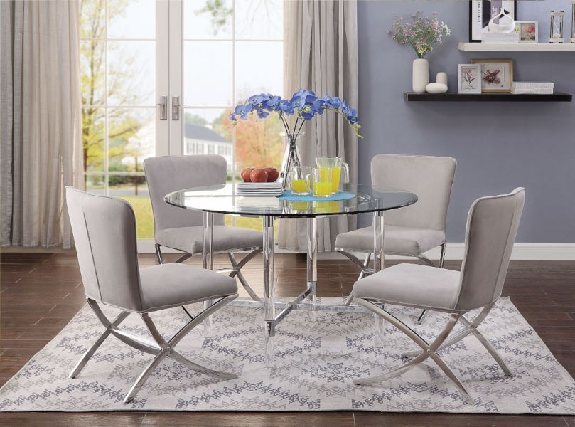 Acme Daire 5pc Dining Table Set Chrome, Clear Acrylic Dining Room Set